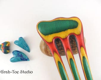 Rainbow Spectraply Hair Fork, 3 prong Threnody Hairfork, Hairforks, Grahtoe Studio, Haare Staabe, Gift for her, Long hair fork