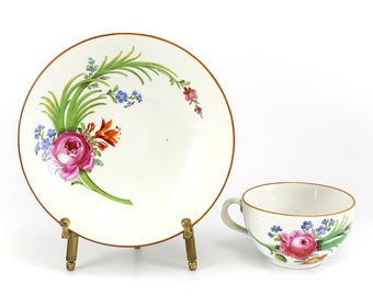 Meissen (Marcolini) Porcelain Cup & Saucer, c1800 Century Hand Painted