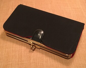 Vintage Black Clutch, Stylemark by Mutterperl Vintage Purse with Jacket, Black Fabric Clutch, Black Evening Bag