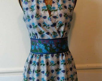 Vintage 1970's Yves Jennet Vneck A-line Blue and Purple Polyester Dress Size 8