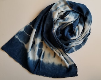Hand dyed Shibori, Indigo Scarf, Cotton Scarf, Blue Scarf, Shibori Indigo, Lightweight Scarf, Summer Scarf
