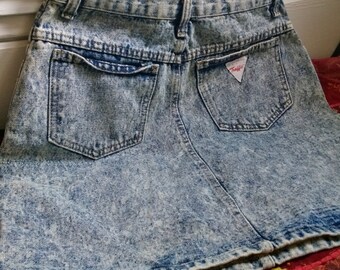 Vintage 1980s High Waist Denim MIni Skirt Dead Stock Tag Still Attached Made in Paris Traffic Vintage Short Skirt Size 11/12 but runs small