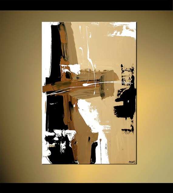 Contemporary Abstract Acrylic Painting Brown White Black