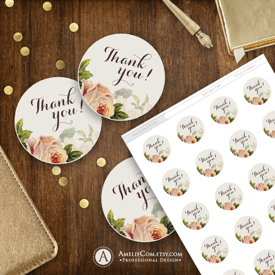 Rustic Labels Printable Floral Stickers Thank you circle