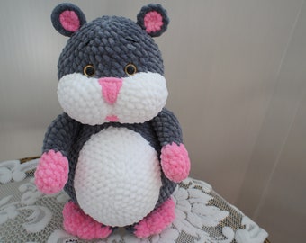 Crocheted hamster plush hamster handmade toys grey plush pet