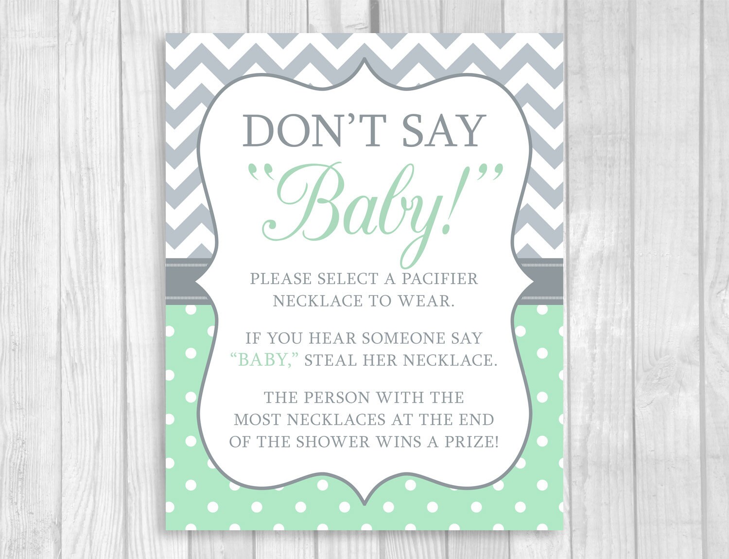 SALE Don't Say Baby 8x10 Printable Clothes Pin Game or