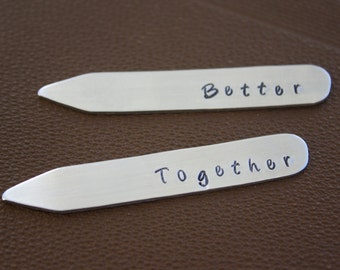 Hand Stamped Collar Stays, Personalized Gift for Him, Better Together