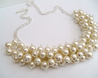 Ivory Pearl Beaded Necklace, Bridal Jewelry, Cluster Necklace, Chunky Necklace, Bridesmaid Gift, Custom Colours - Pearls by Kim Smith