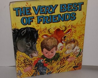 1963 child's book Very Best Friends color animal illustrations art scrap children's story book Vintage paper supplies