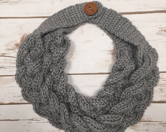 Double Layered Braided Cowl. Crochet Cowl. Braided Crochet Scarf.