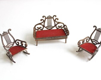 Miniature Living Room Set, Dollhouse Living Room Set, Miniature Parlor Set, Dollhouse Parlor Set, Miniature Couch, Dollhouse Couch, 3 Pc Set