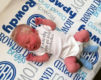 Personalized Baby Boy Blanket - Monogrammed Receiving Blanket - Custom Name Coming Home Baby Blanket - Fleece Hospital Swaddling Blanket