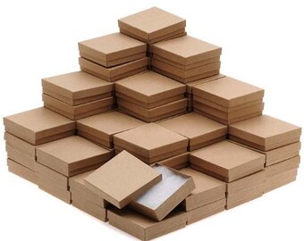 100 Boxes 3 1/2" x 3 1/2" x 1" Kraft Cotton Filled Jewelry Packaging Craft Gift 2 Piece Gift Boxes
