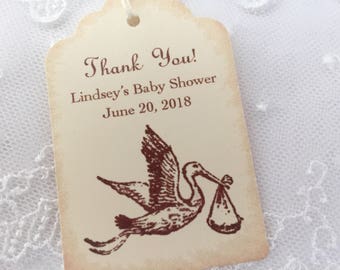 Personalized Baby Shower Tags Thank You Favor Tags Stork Set of 10