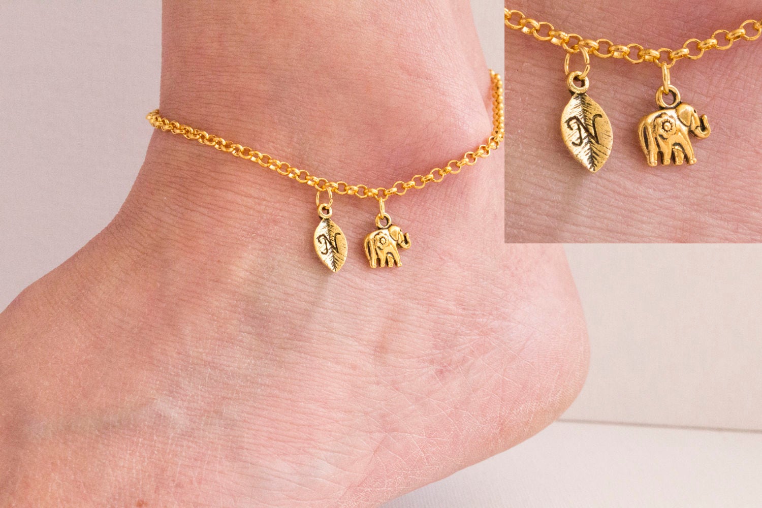 Gold initial elephant anklet elephant anklet ankle bracelet