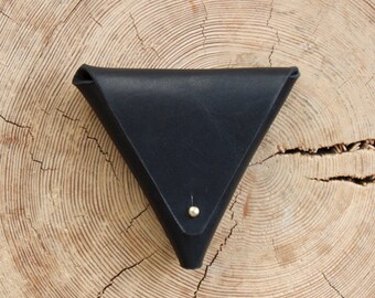 Leather Purse Leather Coin Pouch Leather Coin Purse Triangle Coin Holder Black Leather Wallet Change Purse Leather Money Purse Leather Pouch