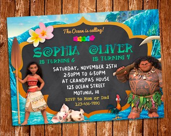 Moana Two Names Invitation, Moana Printables, Moana Birthday Party, Moana Brothers Invitation, Moana Party. Maui Invitation, Moana Invite