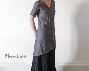 Linen dress, V neckline, Short dress, Tunic,