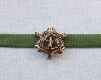 OBIDOME "Three sparrows" Obi Brooch with Obijime cord Japanese kimono accessory tin casting