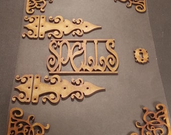 Wicca witchcraft. Mdf chipboard Craft Frame Embellishments. 2mm Engraved mdf. Spell book. Journal art, mixed media, pagan