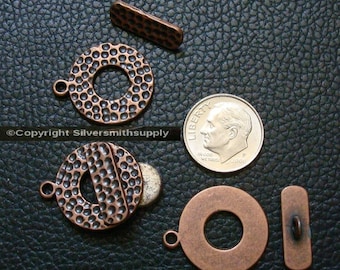 3 Copper pl 23mm 7/8 in Hammered toggle jewelry clasps bracelet necklace fpc366