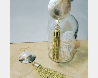 Gold Pearl Tassel Earrings