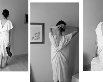 Tencel v-neck dress with back twist detailing