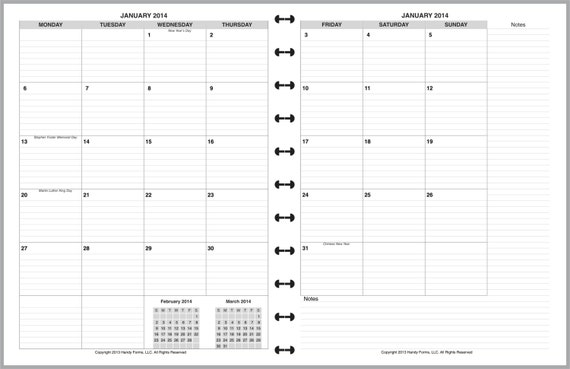 Monthly Planner Organizer Half Page Size 5 1/2 x 8 1/2