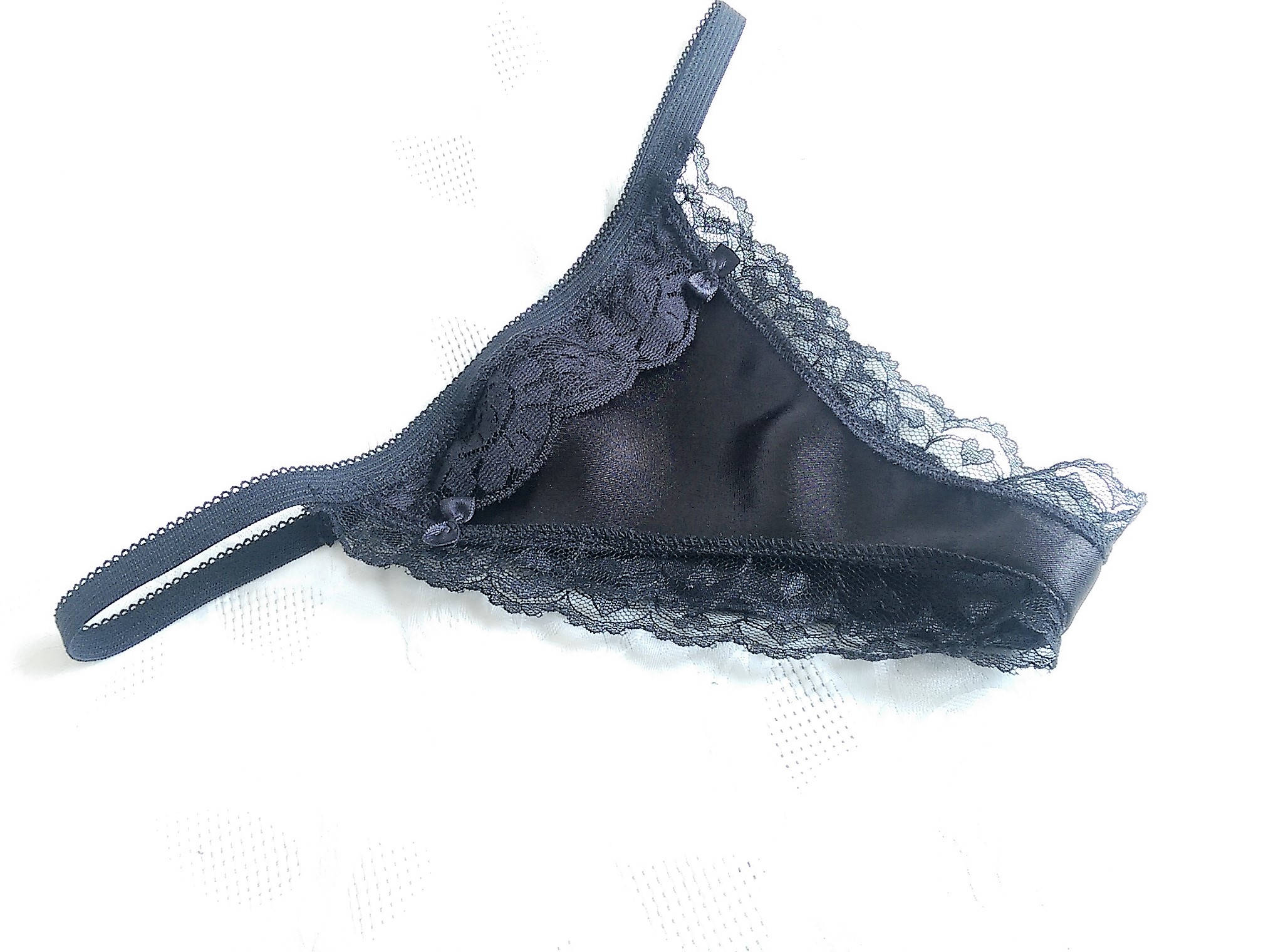 Seamless Satin Panty Black Heart Lace Gothic Bride Fancy