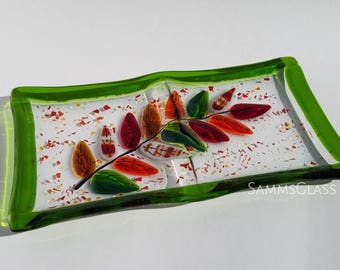 Fused Art Glass Autumn Sumac Divided Dish