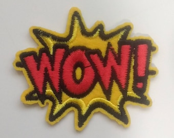 Embroidered Yellow WOW Patch Iron on Applique Superhero Cartoon Bubble