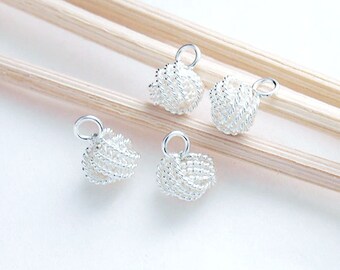 4 of 925 Sterling Silver Twist Wire Love Knot Charms 6 mm. :tk0047