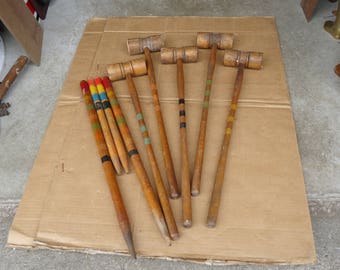 antique vintage Croquet set wooden mallet/heads,croquet lawn game outdoor sports replacement parts