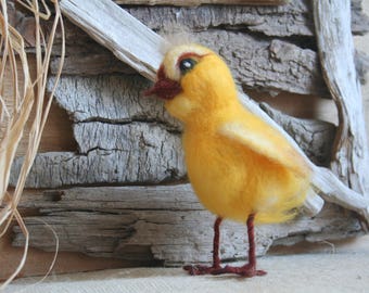 Bright yellow chick, needle felted