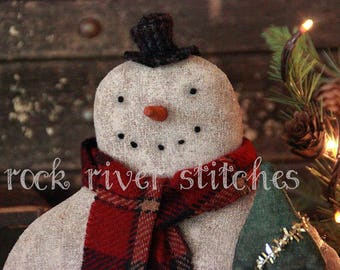 Primitive Christmas Standing Snowman Doll PDF Pattern, Doll Pattern