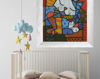 kitty cross stitch, pet cross stitch, kitten cross stitch, cat cross stich, geometric cat, cross stitch pdf, cool cross stitch