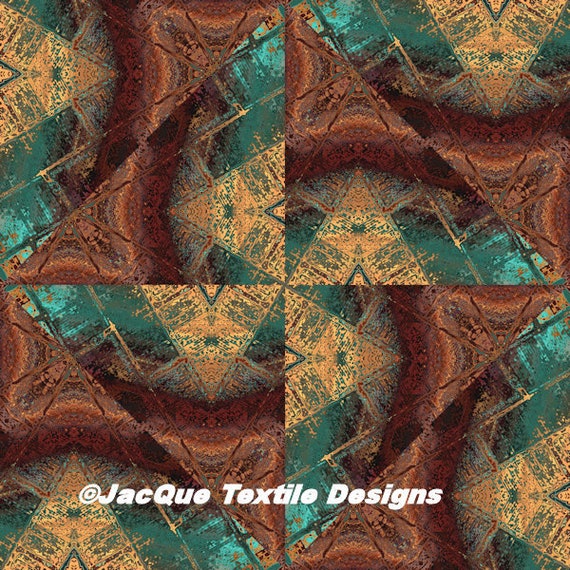 Triangles Handmade Brown Turquoise Velvet Upholstery Fabric Fiber Art Modern Fabric