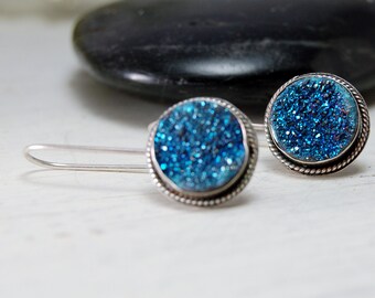 Modern Titanium Druzy Dangle Earrings Drusy Sterling Silver Earrings