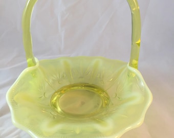 Fenton Vintage Yellow Topaz opalescent Vaseline Glass with Cactus Pattern