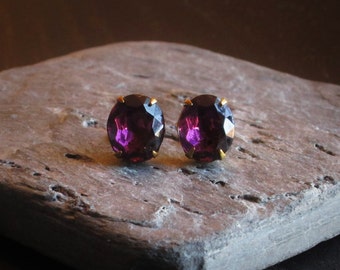 Amethyst earrings, purple glass studs, amethyst stud earrings, estate style earrings, bridal earrings, amethyst jewelry, holiday gift ideas
