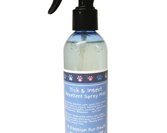 A Passion Fur Paws Organic Essential Oil Tick and Insect Repellent for Dogs 8oz Bottle (Hand Made in the USA)