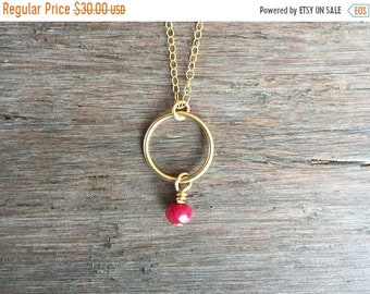 On Sale Ruby Circle Necklace, Gold Necklace, Ruby Necklace, Karma Circle Necklace, July Birthstone, Dainty Necklace, Gemstone Necklace, Mini