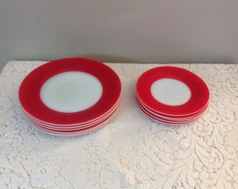 Red and White Milk Glass Sandwich Plates and Dessert Plates Vintage Milk Glass Plates