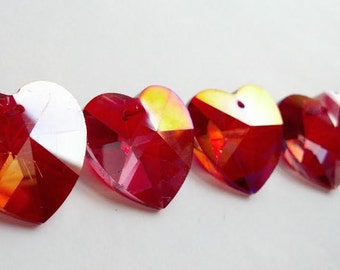 5 Chandelier Crystal Hearts Iridescent Red Prism AB 28mm