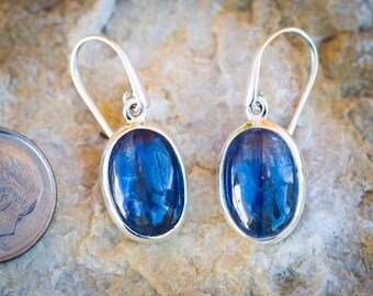 Kyanite Earrings - Kyanite Cabochon dangle earrings - Kyanite Jewelry - Kyanite Blue Gemstone Earrings - Kyanite Dangle Earrings - Kyanite
