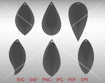 Feather Fringe Earring SVG, Tear Drop SVG, Pendant svg, Vector DXF, Leather Earring Jewelry Laser Cut Template Commercial Use