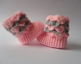 Crocodile Stitch Baby Booties/ Crochet Baby boots Crocodile Stitch