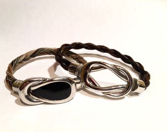 Genuine horsehair bracelet with (your) horse inside black steel clasp