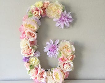 Nursery Letter, Floral Letter, Flower Letter, Baby Initial, Baby Name Gift, Baby Name Art, Baby Girl Nursery Decor, Nursery Wall Decor