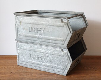 Metal industrial storage crate - vintage metal crate - industrial crate - stacking crate